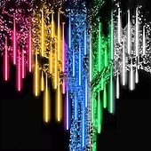 abordables Guirlandes lumineuses à brancher-2 pack pluie de météores lumières de noël en plein air 30cm 8 tubes 192 led chute pluie lumières plug in glaçon neige guirlandes en cascade pour arbre de noël décorations de patio de vacances