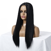 voordelige Topkwaliteit pruiken-zwarte pruiken voor vrouwen synthetische pruik body wave middendeel pruik lang zeer lang natuurlijk zwart synthetisch haar 26 inch vrouwen modieus ontwerp middendeel pluizig blond bruin