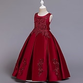 preiswerte Kleider für die Blumenmädchen-Blumenmädchenkleid Mädchen Kleid Partykleid Hochzeit Party Niedlich Prinzessin Gerafft Druck Blumen Ärmellos Rundhalsausschnitt Weiß Wein 4-13 Jahre