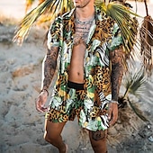 abordables Ensembles de chemises imprimées pour hommes-Homme Léopard Impressions Graphiques Ensembles de chemises Ensemble Chemise Chemise hawaïenne Chemise Aloha Manche Courte Col Rabattu Mode Hawaïen Occasionnel Extérieur Vacances Occasionnel