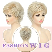 baratos peruca mais velha-perucas loiras curtas peruca loira omber com corte pixie para mulheres cabelo natural ondulado real peruca sintética com franja