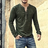 billiga Casual Henley T-shirt-Herr T-shirt Henleytröja Långärmad tröja Slät Henley Plusstorlekar Gata Ledigt Långärmad Button-Down Kläder 100 % bomull Klassisk Ledigt Muskel Stor och hög