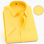 cheap Men&#039;s Dress Shirts-Men&#039;s Dress Shirt Non Iron Shirt Collared Shirt Button Up Shirt Plain Wedding Work Black White Yellow Pink Short Sleeve Square Neck Summer Clothing Apparel Print