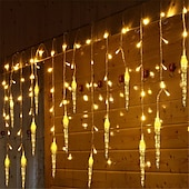 Χαμηλού Κόστους Plug In Ηλεκτρικό-3,5m 96 led κορδόνι φωτός με 24 κρεμασμένους παγοκώνους λαμπάκια πάγου χριστουγεννιάτικο στεφάνι κουρτίνα νεράιδα φωτάκια κορδόνι διακόσμηση κήπου προαιρετικά ε.ε. Ηνωμένο Βασίλειο