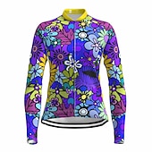billiga Tröjor för kvinnor-Dam Cykeltröja Regnbåge Blommig Botanisk HBTQ Långärmad Cykel Tröja Överdelar med 3 bakfickor Bergscykling Vägcykling Snabb tork Reflexremsa Bakficka Fuktabsorberande sporter Gul Blå Purpur Kläder