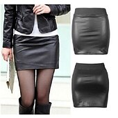 cheap Plain Skirts-Women&#039;s Normal Pencil Bodycon Work Skirts Sexy Mini High Waist Skirts Solid Colored Inelastic Holiday Casual Daily Black Red Brown Summer PU Faux Leather