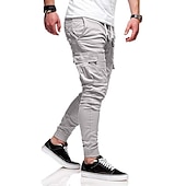 billiga Cargobyxor-Herr Militärbyxor Cargo byxor Joggare Långbyxor Elastisk midja Flikficka Ensfärgat Utekväll Helgen Streetwear Stylish Svart Rubinrött