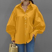economico Top Semplici da Donna-Per donna Camicia Blusa Semplice Casual Manica Lunga Manica a Lanterna Colletto a Camicia Top Regolari Quotidiano Weekend Bottoni Nero Bianco Giallo Blu Primavera Autunno