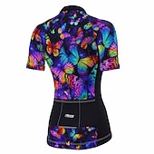 baratos Camisolas femininas-Mulheres Camisa para Ciclismo Borboleta Manga Curta Moto Camisa / Roupas Para Esporte Blusas com 3 bolsos traseiros Ciclismo de Montanha Ciclismo de Estrada Secagem Rápida Tiras Refletoras Bolso