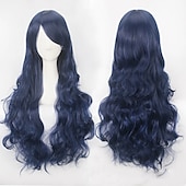 abordables Pelucas de fiesta-Peluca de cosplay, peluca rizada con ondas corporales y flequillo, cabello sintético morado largo para mujer, peluca de cosplay creativa para fiesta, peluca rubia roja larga y negra, peluca de