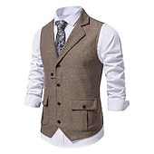 cheap Men's Waistcoat-Men's Vest Waistcoat Wedding Party / Evening Vintage Retro Spring Fall Pocket Polyester Warm Solid Color Single Breasted Regular Fit Navy Blue Dark Green Coffee Gray Vest