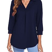voordelige Vrouwen Werk Tops-damesblouse t-shirt basic effen dagelijks v-hals normaal lente&amp;amp;  herfst groen blauw wit zwart donker rood