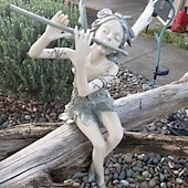 preiswerte Gartenskulpturen &amp; Statuen-Garten Flöte Blume Fee Statue Harz Handwerk Landschaftsbau Skulptur Kunst Hof Figur sitzend Garten Haus Ornament Dekoration