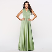 baratos Vestidos para Madrinhas-vestido de dama de honra linha a decote halter / decote em v sem mangas conversível infinito comprimento do chão elastano com faixa / fita / pregas vestido para impressionar 2025