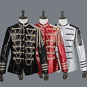 preiswerte Oberteile-Retro Vintage Rokoko Mittelalterlich Maskerade Anzüge &amp; Blazer Blazer mit Reverskragen Prinz Aristokrat Pailletten Pailletten Kostüm Herren Halloween Karneval Maskerade Party-Abendmode Abschlussball