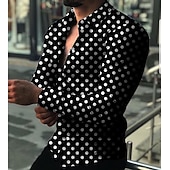 cheap Geometric Pattern-Men&#039;s Polka Dot Geometric Pattern Shirt Button Up Shirt Long Sleeve Sports Fashion Designer Daily Holiday Summer Spring Turndown Print Black Red Navy Blue Blue
