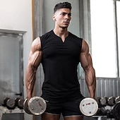 billige Treningsskjorter uten armer-Herre Singleter Vest topp Underskjorte Ermeløs skjorte Ermeløs V-hals Sommer عادي Sport Mote Lettvekt Feriereise Avslappet Ferie Svart Hvit Militærgrønn Topp T-skjorte for menn