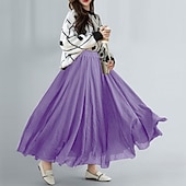 abordables Robes-Femme Balançoire Jupe longue Elégant Eté Maxi Jupes Couleur Pleine Plissé Casual Quotidien Noir Blanche Jaune Rouge Printemps &amp; Automne Coton Coton et lin