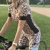 abordables Maillots de mujer-Mujer Maillot de Ciclismo Leopardo Manga Corta Bicicleta Maillot Camiseta con 3 bolsillos traseros MTB Bicicleta Montaña Ciclismo Carretera Secado rápido Bandas Reflectantes Bolsillo trasero