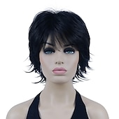 cheap Older Wigs-Karen Wig Short Layer Long Hair Fully Synthetic Wig 12TT26 Brown Highlights
