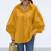 economico Top Semplici da Donna-Per donna Camicia Blusa Semplice Casual Manica Lunga Manica a Lanterna Colletto a Camicia Top Regolari Quotidiano Weekend Bottoni Nero Bianco Giallo Blu Primavera Autunno
