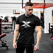abordables Camiseta gráfica para hombres-Hombre Graphic Letra Arañazos Camiseta Tee Algodón Manga Corta Gráfico Camisa Negro Blanco Verde Ejército Camiseta cómoda Aptitud física Gimnasia Ropa de diseñador de moda
