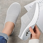 abordables Zuecos y sandalias de mujer-Mules sin cordones de malla transpirable de color rosa para mujer con suela con colchón de aire para comodidad informal, para caminar y todos los días