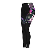 abordables Pantalons, shorts et jupes pour femmes-Femme Cuissard Long Collant Velo Vélo Pantalons Collants VTT Vélo tout terrain Vélo Route Des sports Graphic Botanique Floral Noël laid Chaud La peau 3 densités Respirable Séchage rapide Noir Rouge