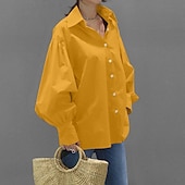 economico Top Semplici da Donna-Per donna Camicia Blusa Semplice Casual Manica Lunga Manica a Lanterna Colletto a Camicia Top Regolari Quotidiano Weekend Bottoni Nero Bianco Giallo Blu Primavera Autunno