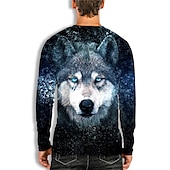 abordables Camisetas con estampado animal-Hombre Unisexo Lobo Estampados Camiseta Camisetas divertidas Manga Larga Camiseta Impresión 3D Cuello Barco Camisa Design Casual Grande y alto Diario Festivos Azul Piscina Primavera &amp; Otoño Ropa S M