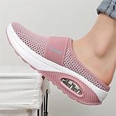 abordables Zuecos y sandalias de mujer-Mules sin cordones de malla transpirable de color rosa para mujer con suela con colchón de aire para comodidad informal, para caminar y todos los días