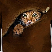 رخيصةأون حيوانات ثلاثية الأبعاد للصبي-أطفال للصبيان هوديي كم طويل بني طباعة ثلاثية الأبعاد قطة حيوان جيب مناسب للبس اليومي داخلي الأماكن المفتوحة نشيط موضة يوميا الرياضات 3-12 سنة