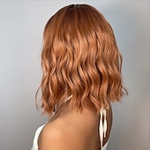 economico Parrucche trendy sintetiche-parrucca bob cosplay haircube con frangetta ramato/marrone scuro/rosa/verde/vino parrucche sintetiche per donne afroamericane parrucche naturali per feste di natale