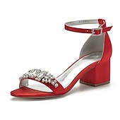 abordables Semi-formel-sandales de mariage à talon carré ornées de strass blancs et bleus pour femmes avec bride à la cheville - chaussures de mariée et de soirée élégantes et confortables à talon bas