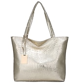 abordables Cabas et fourre-tout-Femme Fourre-tout faux cuir du quotidien Fermeture Couleur unie Argent Noir Dorée