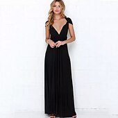 baratos Vestidos para Madrinhas-vestido de dama de honra linha a decote halter / decote em v sem mangas conversível infinito comprimento do chão elastano com faixa / fita / pregas vestido para impressionar 2025