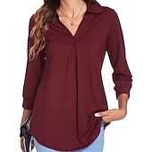 voordelige Vrouwen Werk Tops-damesblouse t-shirt basic effen dagelijks v-hals normaal lente&amp;amp;  herfst groen blauw wit zwart donker rood