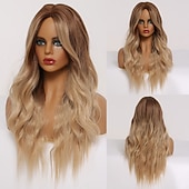 voordelige Synthetische trendy pruiken-synthetische pruik golvend middelste stuk pruik lang a24 synthetisch haar dames zacht party makkelijk mee te nemen blond roze zwart barbiecore pruiken