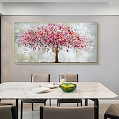 abordables Peintures fleurs/botaniques-Mintura main peinture à l&#039;huile sur toile mur art décoration moderne abstrait arbre rouge image pour la décoration intérieure roulé sans cadre non étiré peinture