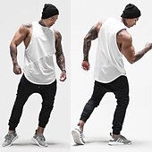 halpa Hihattomat treenipaidat-Miesten Hihaton Liivin toppi Aluspaita Hihaton paita Hihaton Tiukka pyöreä kaula-aukko Kesä Yhtenäinen väri Väripalikka Urheilu Muoti Kevyt Tilkkutäkki Loma Kausaliteetti Päivittäin Mustavalkoinen