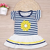 economico Completi per bambine-Da ragazza 3D A strisce Tinta unita Completo Manica corta Estate Primavera Attivo Bambino (1-4 anni) Giornaliero Per eventi