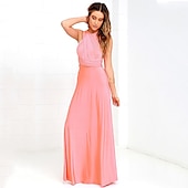 baratos Vestidos para Madrinhas-vestido de dama de honra linha a decote halter / decote em v sem mangas conversível infinito comprimento do chão elastano com faixa / fita / pregas vestido para impressionar 2025