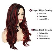 ieftine Peruci Sintetice Trendy-perucă roșie neagră perucă ondulată lungă pentru femei evidențiază straturile mătăsoase mijlocii 2 tonuri sintetice perucă costum cosplay peruci pentru petrecerea de Crăciun