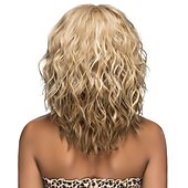 voordelige Topkwaliteit pruiken-synthetische pruik krullend met pony pruik halflang a1 synthetisch haar vrouwen cosplay zacht mode blond