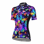 baratos Camisolas femininas-Mulheres Camisa para Ciclismo Borboleta Manga Curta Moto Camisa / Roupas Para Esporte Blusas com 3 bolsos traseiros Ciclismo de Montanha Ciclismo de Estrada Secagem Rápida Tiras Refletoras Bolso
