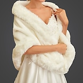 voordelige Bontstola&#039;s-Sjaal Witte Neppels Wikkel Sjaals Vrouwen Wikkel Elegante Bruid Mouwloos Neppels Bruiloft Wikkels Met Effen Kleur Voor Herfst Bruiloft  Winter Bruiloft jurk om indruk te maken