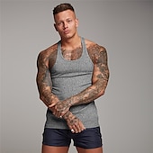 billiga Gym-toppar-Herr Linne Undertröjor Ärmlös tröja Wifebeater skjorta Ärmlös Rund hals Sommar Slät Sport Mode Lättvikt Semester Ledigt Helgdag Svart Vit Rubinrött Topp t-shirt för män