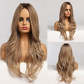 voordelige Synthetische trendy pruiken-synthetische pruik golvend middelste stuk pruik lang a24 synthetisch haar dames zacht party makkelijk mee te nemen blond roze zwart barbiecore pruiken