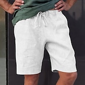 baratos Clássico-Homens Calção Shorts de linho Shorts de verão Bermudas Bolsos Com Cordão Tecido Conforto Respirável Comprimento do joelho Diário Praia Roupa de rua Casual / esportivo Preto Branco Micro-Elástica