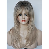 baratos Perucas Sintéticas sem Touca-perucas longas em camadas perucas de penteado lisonjeiro perucas loiras brilhantes com raízes profundas perucas para mulheres caucasianas para festa diária perucas de festa de natal